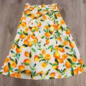 Oranges and Leaves Full Midi Skirt with Tie Waist